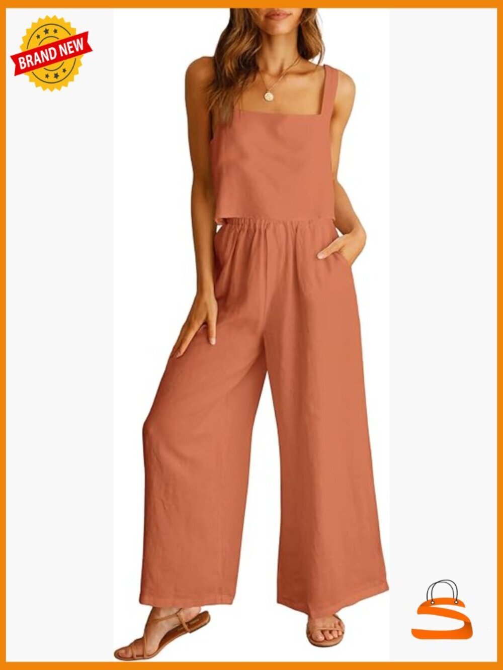 Linen 2 Piece Lounge Set - Tank & Wide Leg Pants Jumpsuit